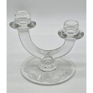 Fostoria Crystal Romance Double Candle Holder 5.25" Etched Glass Bows Floral